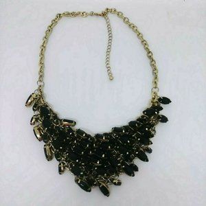 Vintage Necklace Black Gold Cluster Bib Statement
